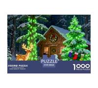 Charme de la cabane en forêt de cèdres de Noël Puzzle en Bois Imperméable Puzzles De 1000 Pièces pour Adultes Cadeaux Défi Et Casse-tête De Décoration pour La Maison