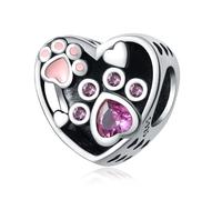 Charme de perle de coeur de patte rose, accessoire de bracelet à breloques en argent sterling 925, compatible avec le collier de bracelet pandora