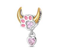 Charme de perle de patte de chat de lune, accessoire de bracelet à breloques en argent sterling 925, compatible avec le collier de bracelet pandora, cadeau pour les femmes