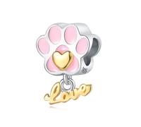 Charme de perle de patte rose "love", accessoire de bracelet à breloques en argent sterling 925, compatible avec le collier de bracelet pandora