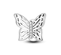 Charme de perle de positionnement de bouchon en caoutchouc papillon creux rétro, accessoire de bracelet à breloques en argent sterling 925, compatible avec le collier de bracelet pandora