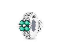 Charme de perle d'espacement trèfle à quatre feuilles brillant, véritable breloque de perles en argent sterling 925, compatible avec pour bracelet pandora