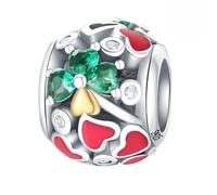 Charme de perles d'amour époxy rose trèfle à quatre feuilles, accessoire de bracelet à breloques en argent sterling 925, compatible avec le collier de bracelet pandora