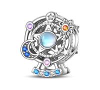 Charme de perles de grande roue étoile et lune, accessoire de bracelet à breloques en argent sterling 925, compatible avec le collier de bracelet pandora