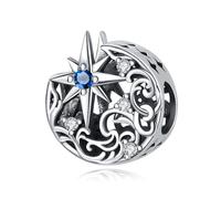 Charme de perles de lune et d'étoile sculptées rétro, accessoire de bracelet à breloques en argent sterling 925, compatible avec le collier de bracelet pandora