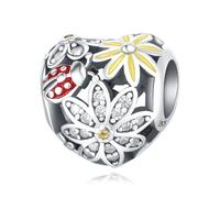 Charme de perles de marguerite et de coccinelle, accessoire de bracelet à breloques en argent sterling 925, compatible avec le collier de bracelet pandora