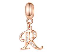Charme lettre R en or rose, perles de alphabet initiale R pour bracelets de bricolage pandora -pendentif collier de pierre de naissance letra en argent sterling 925, cadeaux pour retraite/grand mere