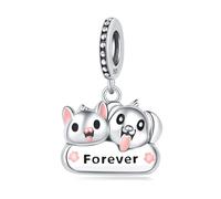 Charme pendentif chat et chien amitié éternelle, accessoire de bracelet à breloques en argent sterling 925, compatible avec le collier bracelet pandora