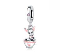 Charme pendentif chihuahua rose, accessoire de bracelet à breloques en argent sterling 925, compatible avec le collier bracelet pandora