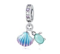 Charme pendentif coquille et tortue colorée, accessoire de bracelet à breloques en argent sterling 925, compatible avec le collier bracelet pandora