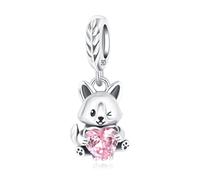 Charme pendentif corgi coeur étreignant, accessoire de bracelet à breloques en argent sterling 925, compatible avec le collier bracelet pandora