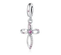 Charme pendentif croix en zircon coeur, accessoire de bracelet à breloques en argent sterling 925, compatible avec le collier bracelet pandora
