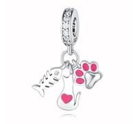Charme pendentif imprimé arête de poisson et patte, accessoire de bracelet à breloques en argent sterling 925, compatible avec le collier bracelet pandora