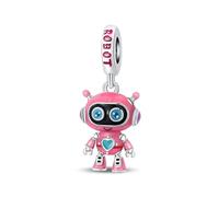 Charme pendentif robot rose doux, accessoire de bracelet à breloques plaqué argent, compatible avec le collier bracelet pandora, cadeau pour femme