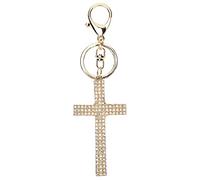 Charme Porte-Clés Strass Croix Porte-Clés en Plaqué Or Religieux Chrétien Jésus Bling Pendentif pour Cadeau de Noël Clés de Voiture Ornements
