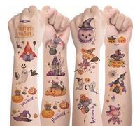 CharmeFleur 10 feuilles de tatouages temporaires pailletés Halloween pour enfants, tatouages de visage pailletés Halloween pour enfants, tatouages temporaires Halloween pour fêtes