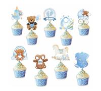 CharmeFleur 18 pièces Toppers pour Cupcake Baby Shower Ours Décorations de Cupcake pour Fête Thématique Anniversaire Enfant Révélation Genre Décorations de Gâteau articles Toppers Ours
