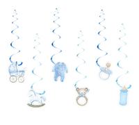CharmeFleur 24 Pièces Décorations Spirales Suspendues Bleu pour Baby Shower, Thème C'est un Garçon Accessoires de Fête Suspension Plafond pour Révélation de Genre
