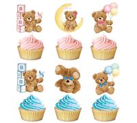 CharmeFleur 30 pièces Décorations de révélation de sexe d'ours Cupcake Toppers Décorations de gâteau de révélation de sexe Ours Douche de bébé Garçon Fille Jumeaux Révélation de sexe Teddys