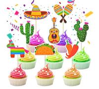 CHarmeFleur 32 pièces Décorations de Cupcake Mexicaines Fiesta - Cactus Sombrero Maraca Guitare Taco Piñata Piment Cupcake Compteur Thème Fiesta Mexicaine Thème Mexicain Fête