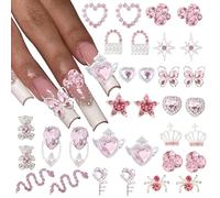 CharmeFleur 32 pièces Nail charms Y2k alliage Nail art Strass charms 3D cœur étoile serpent avec strass cerise bijou pierre décoration accessoires