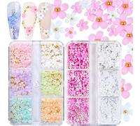 CharmeFleur 3D Fleurs Nail Charms 2 Boîtes 3D Fleurs Acryliques Design Ongles Charm Et Pierres Blanc Rose Mixte Cerisier Printemps Strass Acrylique Accessoires Ongles Avec