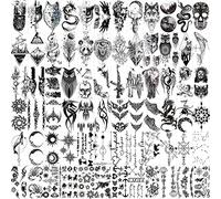 CharmeFleur 72 feuilles de mini-tatouages Halloween autocollants, faux tatouages qui ont l'air réels et durent longtemps, tatouages Halloween incluent des loups effrayants noirs, lions, tigres,