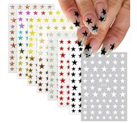 CharmeFleur 8 Feuilles Étoiles Autocollants Ongles Pour Design Ongulaire 8 Couleurs Étoiles Décalcomanies Ongles Or Argent Arc-en-ciel Noir Blanc Autocollants Design Ongl