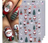 CHarmeFleur 8 Stickers pour Ongles de Noël Pour Nail Design Père Noël Arbre de Noël Stickers pour Ongles 5D Relief Flocon de Neige Bonhomme en Pain d'Épice Pingouin Gâtea