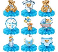 CHarmeFleur 9 Pièces Ours Nid d'abeille Décoration De Table C'est Un Garçon Fête De Bébé Ornements De Table Ours Bleu Accessoires pour Fête Motifs d'ours Célébration Enfa