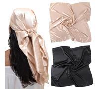 CHarmeFleur 90 cm Grand Carré en Satin 2 Pièces Foulards Floraux Style Soie Carré en Satin Bandanas pour Cheveux