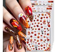 CHarmeFleur Autocollants d'art d'ongles d'automne Feuille d'érable Design d'automne 6 pièces Décoration d'ongle autocollante 3D Manucure DIY pour le jour de remerciement