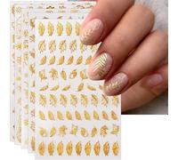 CHarmeFleur Autocollants pour Design d'Ongles Gold Blatt Minimalisme Géométrie Ligne Adhésif 3D Décor pour Manucure DIY Doré 10