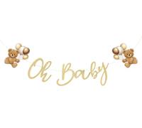 CharmeFleur Banderole Oh Baby pour décoration de baby shower ourson neutre nous avons hâte bannière ourson baby shower panneau en or panneau baby shower bannière baby shower