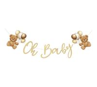 CharmeFleur Banderole Oh Baby pour décoration de baby shower ourson neutre nous avons hâte bannière ourson baby shower panneau en or panneau baby shower bannière baby shower