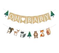 CHarmeFleur Bannière Oh Baby pour décoration de baby shower thème animaux de la forêt Décoration neutre pour fête révélation de genre Décorations baby shower thème forêt