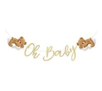 CharmeFleur Bannière pré-piquée « Oh Baby » pour décoration de fête prénatale avec inscription « We Can Bearly Wait Bear »
