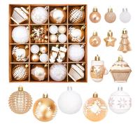 CHarmeFleur Boules de Noël, 42 Pièces Boules De Noël en Plastique Fragile pour Déco Sapin Noël, Couronne Festive (Or & Blanc)