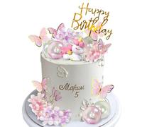 CharmeFleur décoration de gâteau licorne licorne toppers avec fleur artificielle boule papillon décoration joyeux anniversaire pour filles femmes