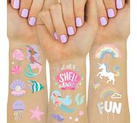 CharmeFleur Die Meerjungfrau und Regenbogen Tempotattoos - 102 irisierende Folienstile | Articles pour fêtes d'anniversaire d'enfants, cadeaux créatures marines, décorations d'anniversaire licorne,