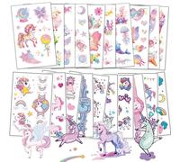 CharmeFleur Glitzer Temporäre Tattoos Pour Filles, 20 Feuilles Licornes Animaux Marins Papillons Autocollants Tatouages Pour Enfants, Tatouages Temporaires Imperméables Pour Cadeaux D'anniversaire