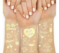 CharmeFleur Gold Tattoos pour enterrement de vie de jeune fille, 54 pièces | Cadeaux fête de célibataire, tatouages éphémères pour demoiselles d'honneur, accessoires métalliques pour fête de