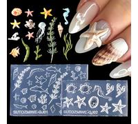 CharmeFleur Lot De 2 Moules En Silicone Océan Pour Ongles Été Plage Charme Nail Design Modèle Gravure 3D Résine Art Forme Étoiles De Mer Coquillages Méduses Silicone Soup