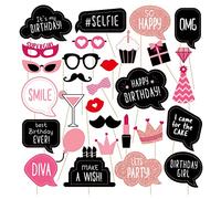 CharmeFleur Set d'accessoires photobooth d'anniversaire Décorations de fête d'anniversaire avec véritable Paillettes Designs adorables pour Femmes ou Filles