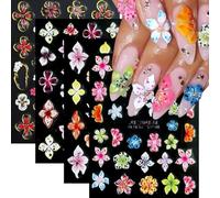 CharmeFleur Stickers pour ongles Blumen, autocollants 5D hibiscus relief rose blanc lys hibiscus, fleurs tropicales été printemps accessoires pour ongles