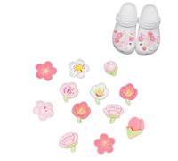 Charmes de Chaussure,12 PCS Mignons Décorations de Chaussures Fleurs avec Boutons Colorés Breloques de Chaussures Mode Fleurs Charmes de Résine Pins Pour Filles