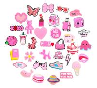 Charmes de Chaussure, 30pcs Pins pour Croc Rose Breloque Bijoux Accessoires Décoratif à Clips Motif Animé Ornement de Sabots Sandales Chaussure Alligator pour Fille Femme Enfant Adulte