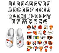 Charmes de Chaussures, 61 Pcs Chaussures Charm Lettre Alphabet A-Z Numero 0-9 et le Basketball, Accessoires De Décoration De Chaussures pour Garçons, Enfants, Adolescents et Adultes