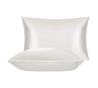 Charmeuse Lot de 2 taies d'oreiller 100 % soie de mûrier avec dessous en lyocell pour les cheveux et la peau Fermeture à rabat Blanc 50 x 75 cm
