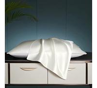 Charmeuse Lot de 2 taies d'oreiller en pure soie de mûrier 19 mommes avec dessous en fibre de bois pour les cheveux et la peau avec fermeture à enveloppe, 50 x 75 cm, ivoire (blanc naturel, sans